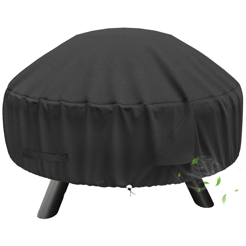 22-32 Inch Black Round Firepit Cover Waterproof Windproof Fire Pit Cover With Straps And Built-In Vents