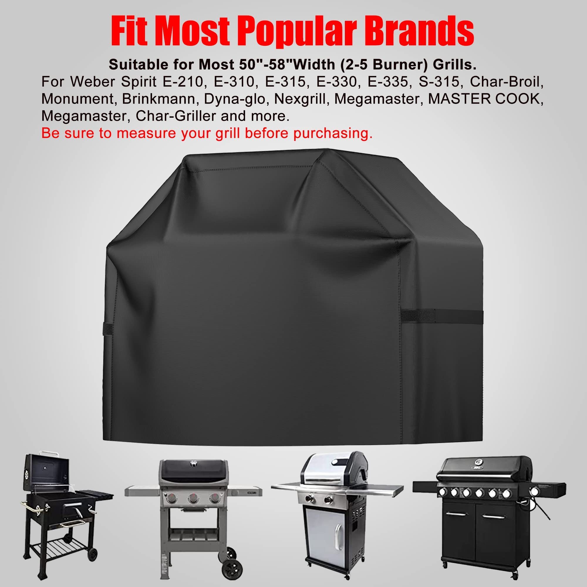 Black Rip-Proof Anti-UV Fade Resistant 58 Inch Waterproof BBQ Gas Grill Cover For Weber