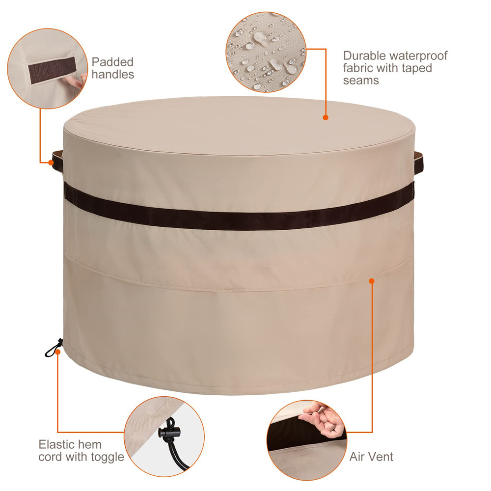 36 Inch Heavy Duty Waterproof Patio Gas Fire Pit Table Covers Dustproof Beige Round Fire Pit Cover With Air Vent