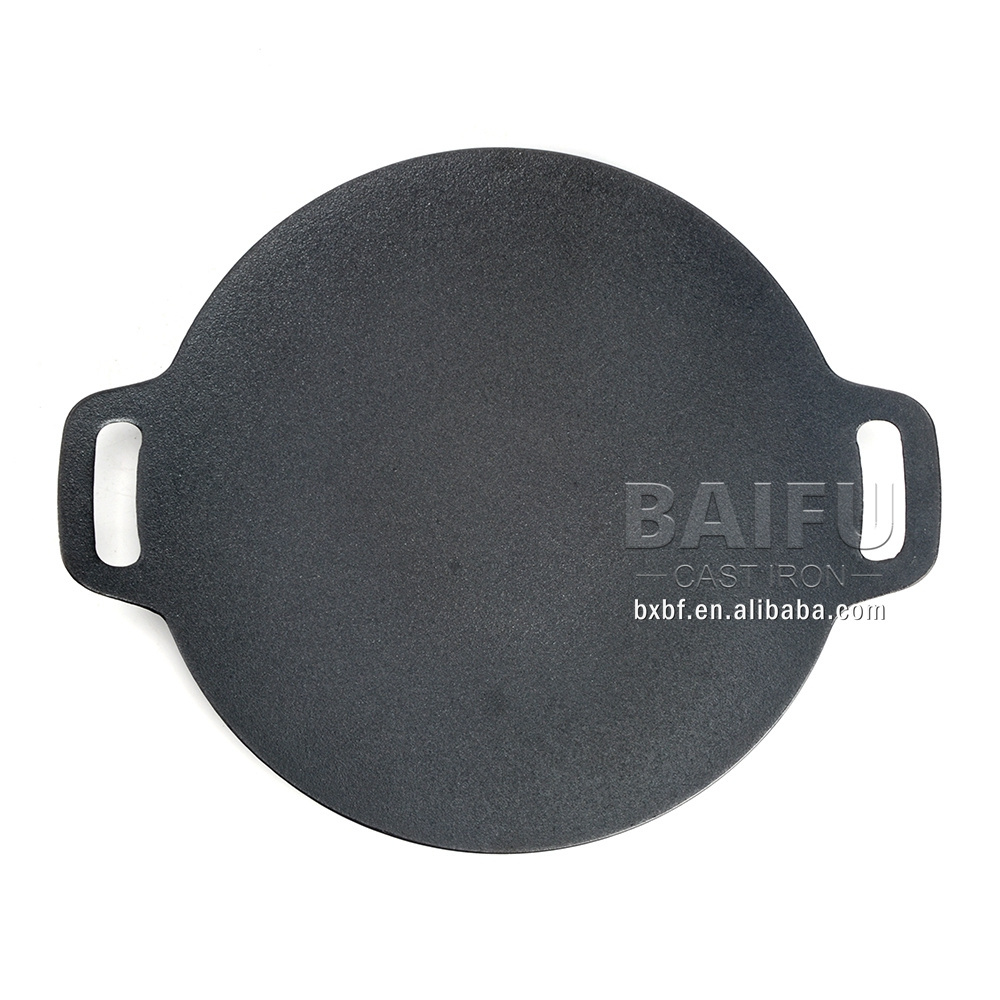 Double Handled Cast Iron Stovetop round Grill/Griddle baking tray round baking pan camping outdoor Cast Iron Grill Griddle