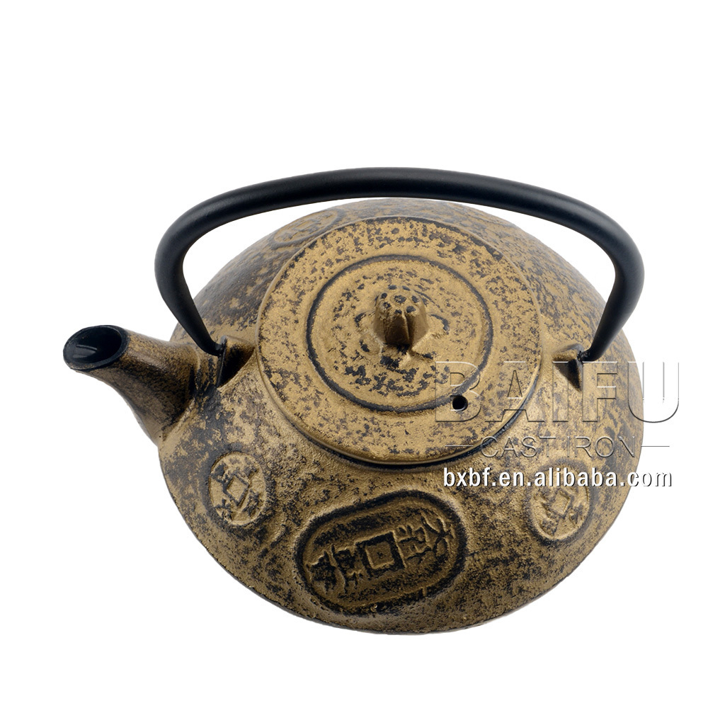 Chinese Classic Cast Iron Teaware Teapot Golden Cast Iron Tea Kettle 800ml/27 Ounce