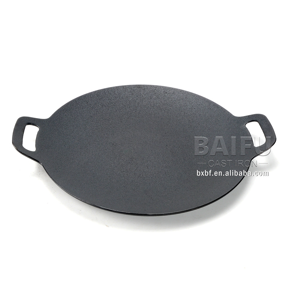 Double Handled Cast Iron Stovetop round Grill/Griddle baking tray round baking pan camping outdoor Cast Iron Grill Griddle