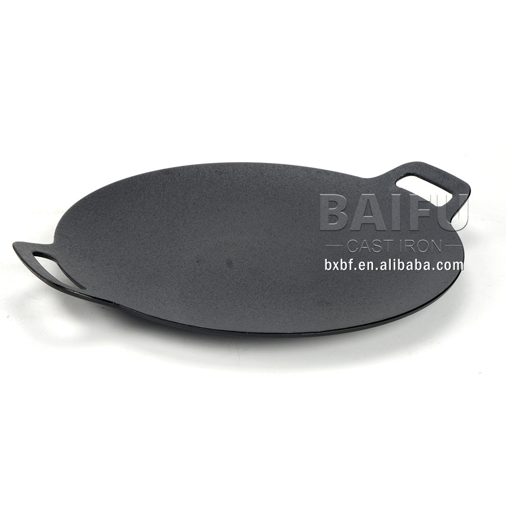 Double Handled Cast Iron Stovetop round Grill/Griddle baking tray round baking pan camping outdoor Cast Iron Grill Griddle