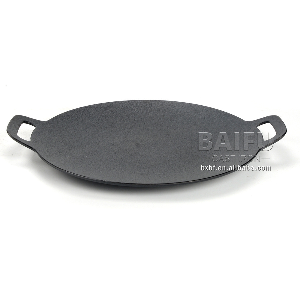 Double Handled Cast Iron Stovetop round Grill/Griddle baking tray round baking pan camping outdoor Cast Iron Grill Griddle