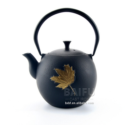 Gold Leaf Design 1 L Teapot Cast Iron Japanese Tetsubin tea kettle with Infuser for Loose Leaf Tea Enameled Interior tea pot