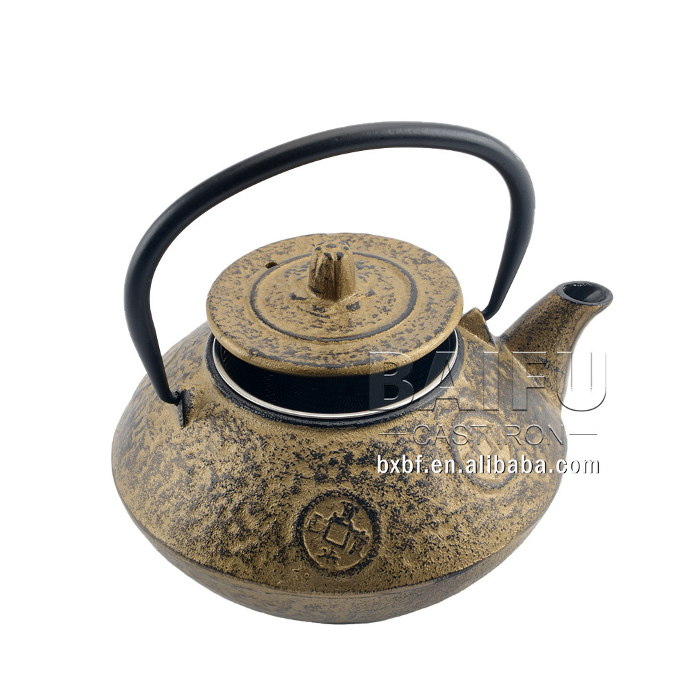 Chinese Classic Cast Iron Teaware Teapot Golden Cast Iron Tea Kettle 800ml/27 Ounce