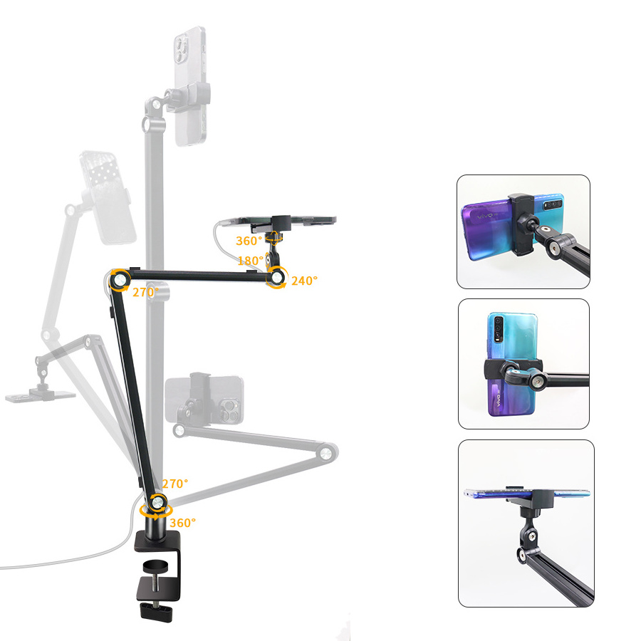 Equipped with Wire Retainer Gooseneck Tablet Holder Stand Lazy Phone Holder 360 Degrees Adjustable Long Arm Metal Carton Packing