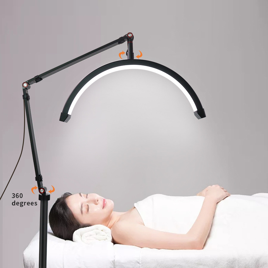 20W Salon half moon led light with phone holder 16 inch Lash light half moon floor lamp Standing led lamp moon for eyelash