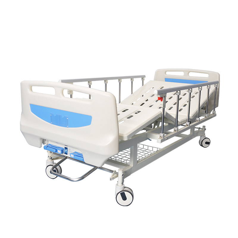 Boshikang Stainless steel 6 bars side rails manual 2 crank function hospital bed with central braking for new hospital