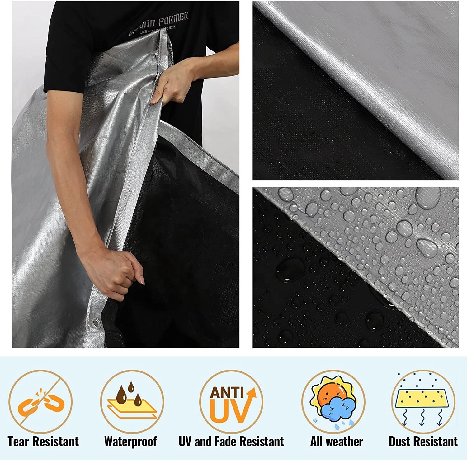 Multi-Purpose Tarp Waterproof Shelter Heavy Duty Tarp Poly Material with Grommets Fit for Tarpaulin Canopy