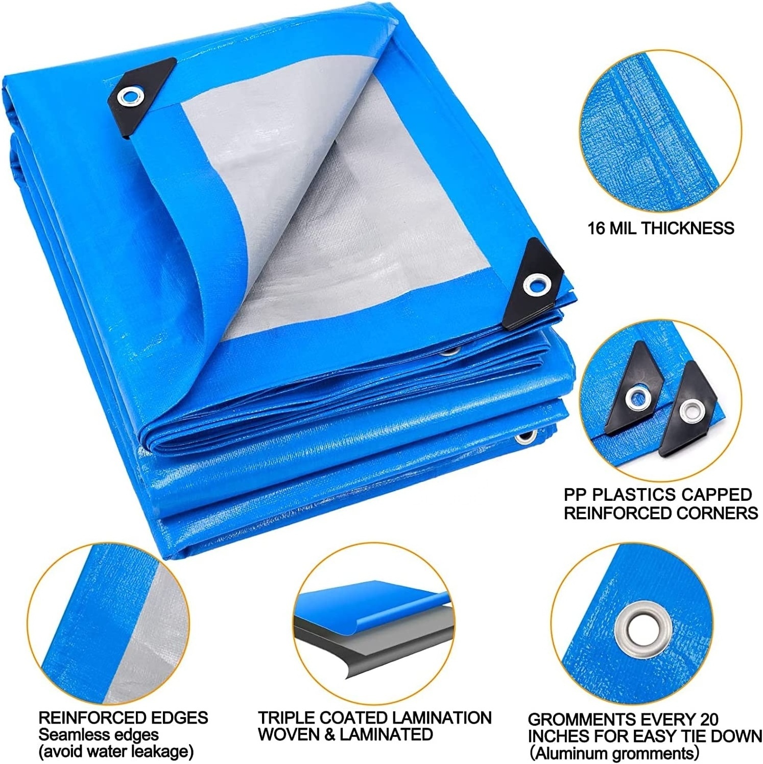 Waterproof Tarps Heavy Duty Waterproof Poly Tarpaulin with Grommets  Emergency Rain Shelter Outdoor Cover Camping Use