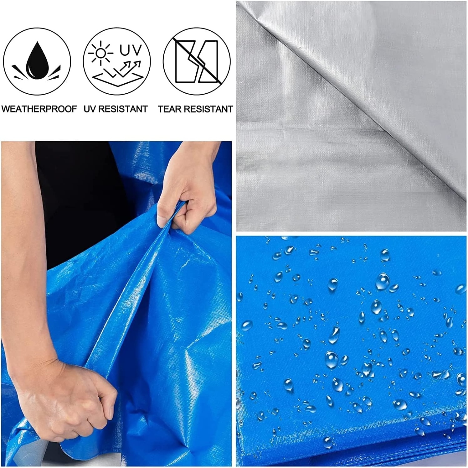 Waterproof Tarps Heavy Duty Waterproof Poly Tarpaulin with Grommets  Emergency Rain Shelter Outdoor Cover Camping Use