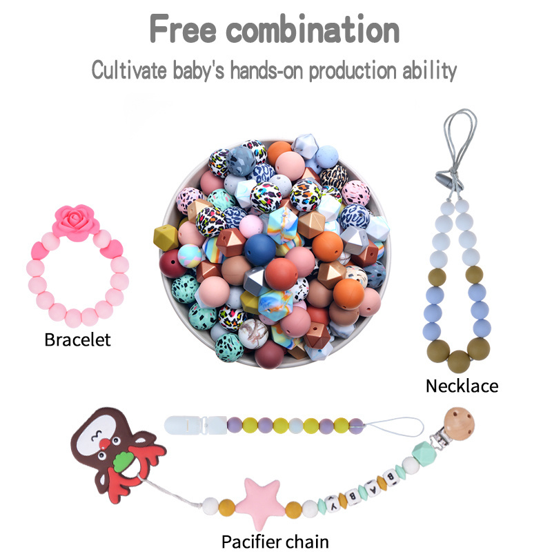 Bangxing Custom 81 Colors BPA Free Teething Teether Loose Bead Food Grade Round Chew 9mm 12mm 15mm 19mm Soft Silicone Beads