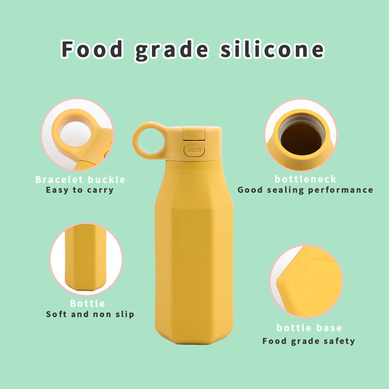 Wholesale Foldable Reusable Cute Baby Feeding Bottle Kids Water Bottle Collapsible Silicone Bottle With Straw