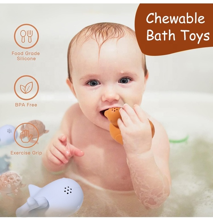 Bpa Free Rubber Kid Baby Bath Tub Duck Toy Neutral Custom Water Spray Silicone Animal Bath Toy Octopus Dolphin Kids Bath Tub Toy