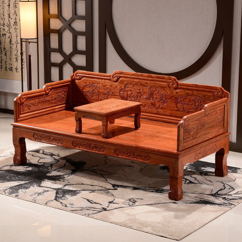 Arhat Bed Solid Wood Chinese Sofa Bed Laonan Elm Hotel Tea House Home stay Antique Furniture Simple Zen Bed