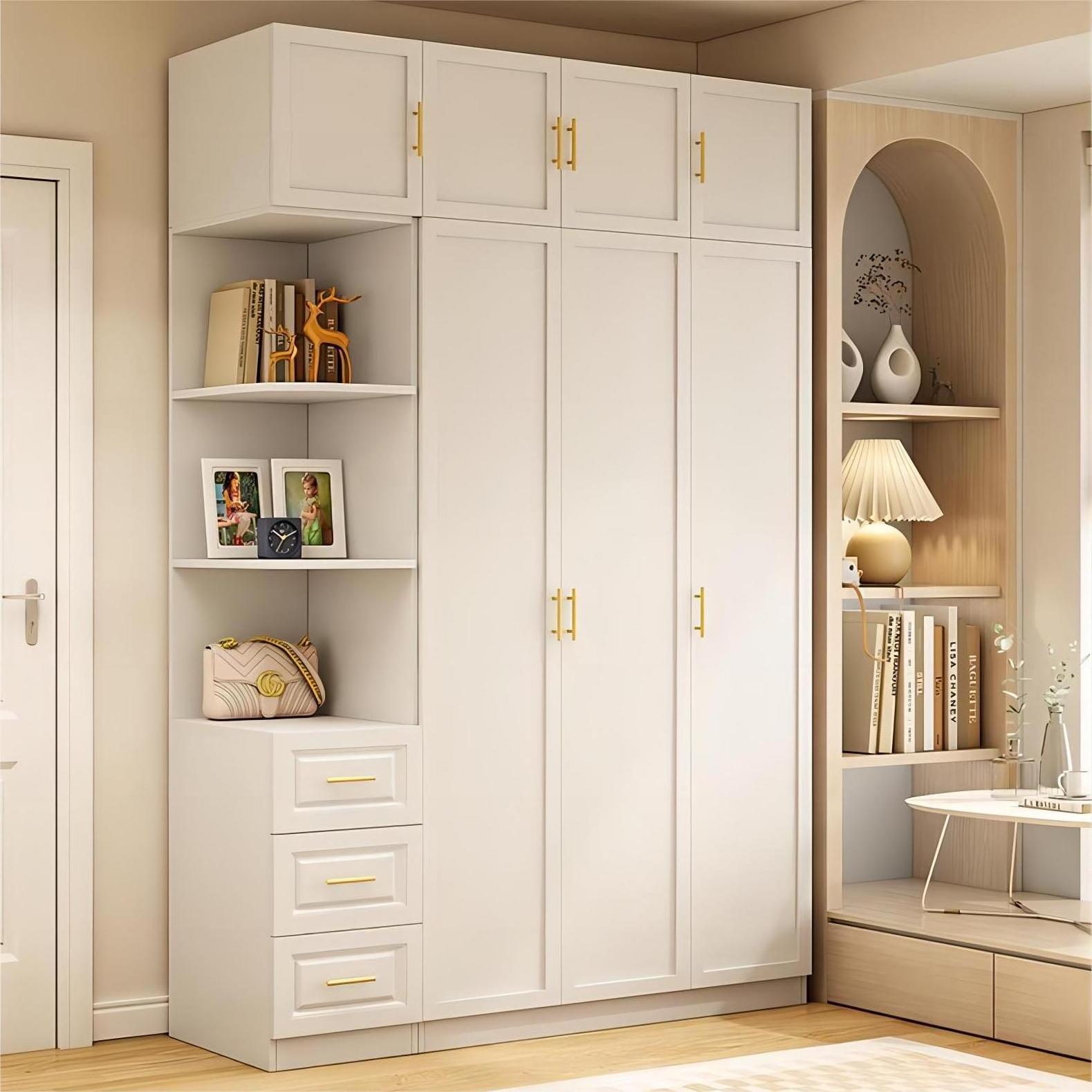 French wardrobe Home bedroom Modern light luxury cream style retro white custom solid wood glass door wardrobe