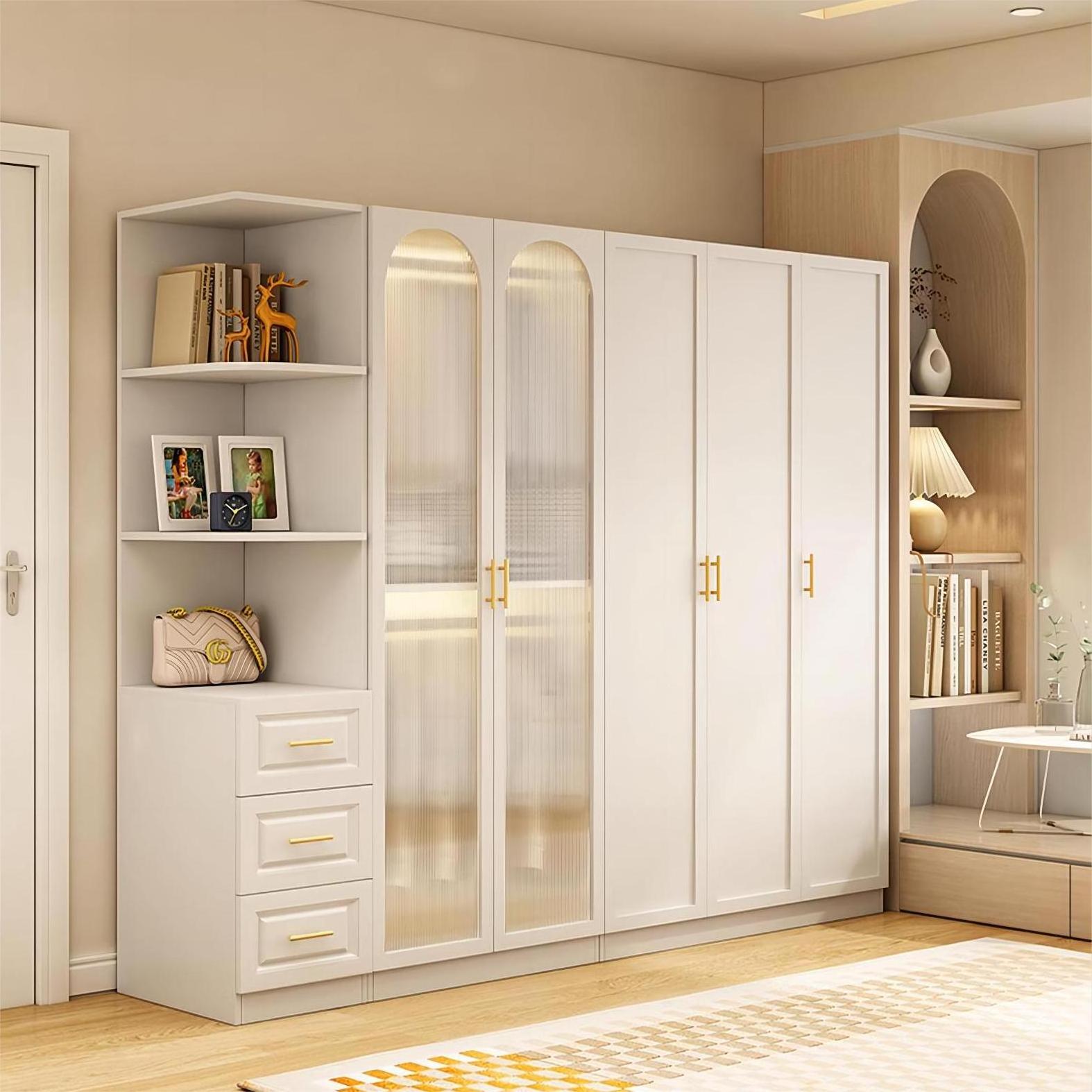 French wardrobe Home bedroom Modern light luxury cream style retro white custom solid wood glass door wardrobe