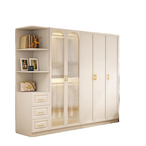 French wardrobe Home bedroom Modern light luxury cream style retro white custom solid wood glass door wardrobe