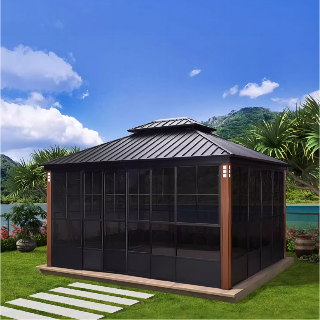 Purple leaf outdoor sun room gazebo aluminum alloy courtyard roof simple house resident villa homestays assembly house