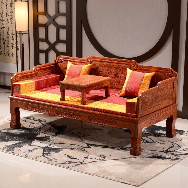 Arhat Bed Solid Wood Chinese Sofa Bed Laonan Elm Hotel Tea House Home stay Antique Furniture Simple Zen Bed