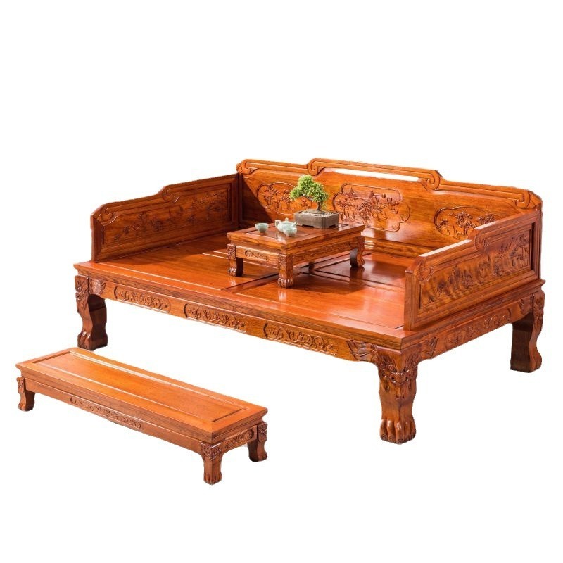 Arhat Bed Solid Wood Chinese Sofa Bed Laonan Elm Hotel Tea House Home stay Antique Furniture Simple Zen Bed