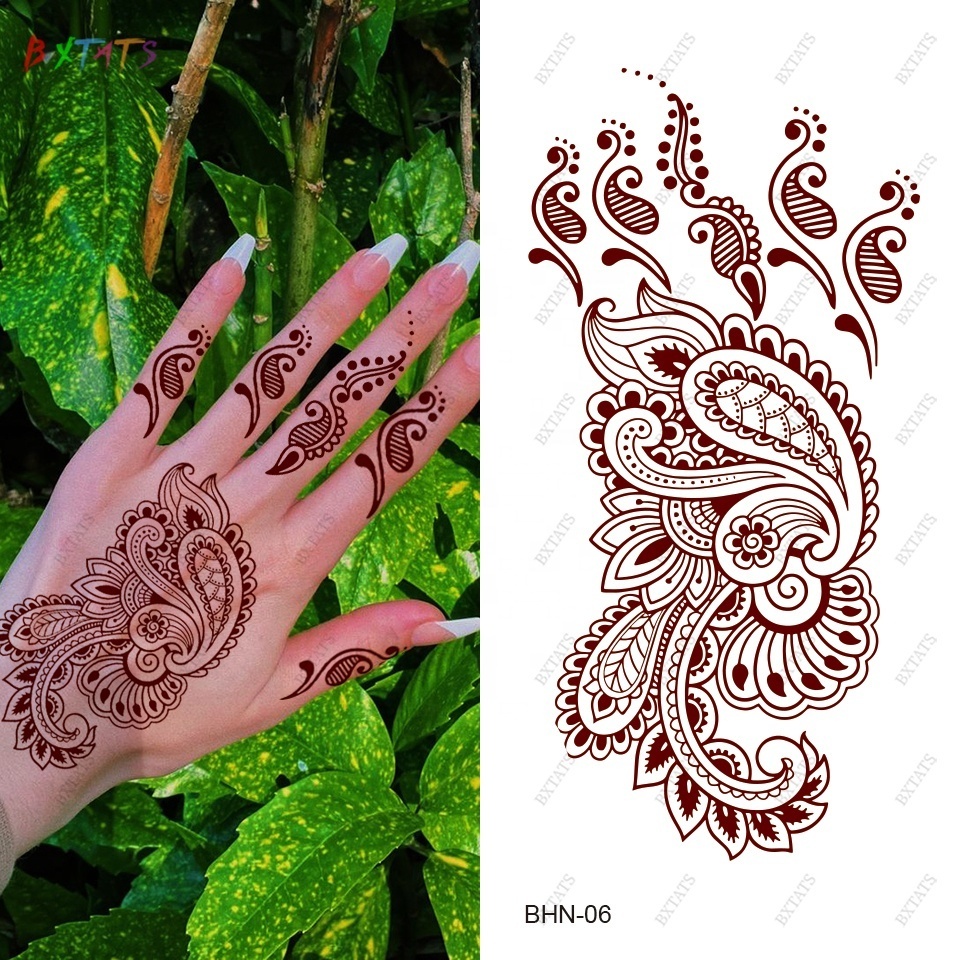 Custom Brown Henna Temporary Tattoo Stickers Lace Pattern Fake Tattoos Mystery Sexy Mandala Flower Waterproof Henna Sticker