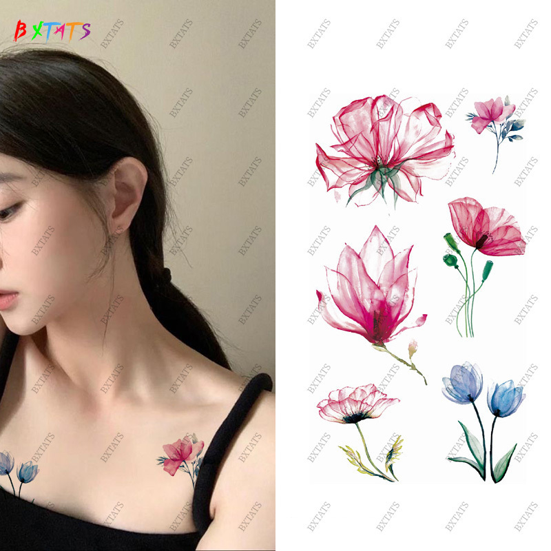 Cherry blossom Tattoo sticker New watercolor tattoo sticker waterproof and sweat proof small clear petal tattoo sticker