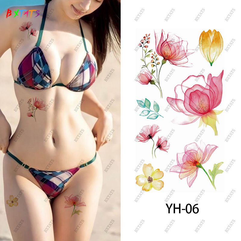 Cherry blossom Tattoo sticker New watercolor tattoo sticker waterproof and sweat proof small clear petal tattoo sticker