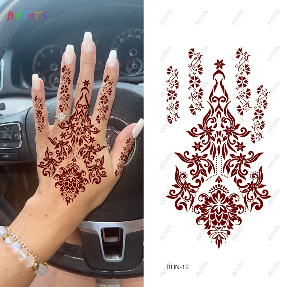 Custom Brown Henna Temporary Tattoo Stickers Lace Pattern Fake Tattoos Mystery Sexy Mandala Flower Waterproof Henna Sticker