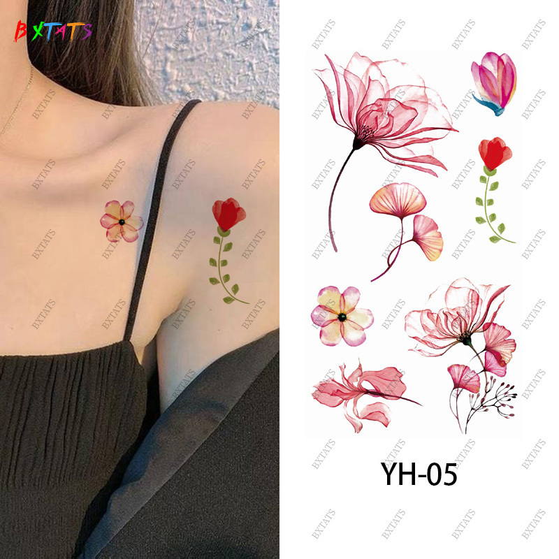 Cherry blossom Tattoo sticker New watercolor tattoo sticker waterproof and sweat proof small clear petal tattoo sticker