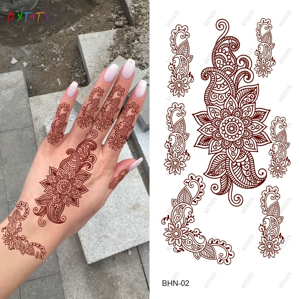 Custom Brown Henna Temporary Tattoo Stickers Lace Pattern Fake Tattoos Mystery Sexy Mandala Flower Waterproof Henna Sticker