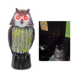 Wholesale owl ornaments solar recharge motion active automatic eye laser head turn owl scare birds for garden guard