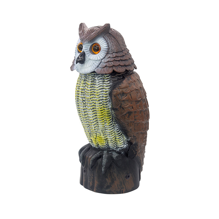 Plastic owl to keep birds away,Owl scarecrows with flashing eyes&frightening Sound&head turn,Owl bird scarer for garden