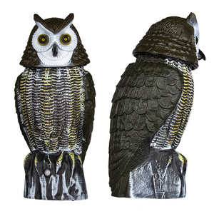 Plastic solar recharge owl ornaments large realistic owl decoy with rotating head bird pigeon crow scarer scarecrow