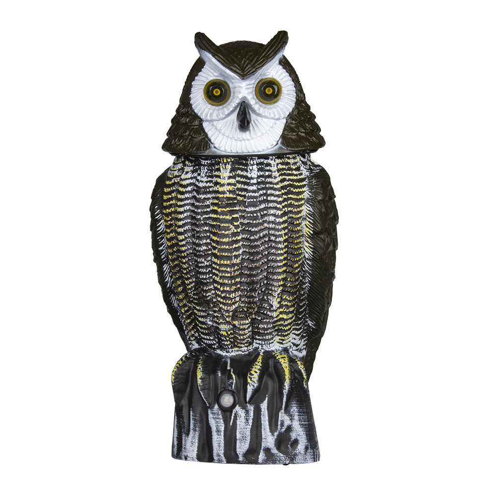 Wholesale owl ornaments solar recharge motion active automatic eye laser head turn owl scare birds for garden guard