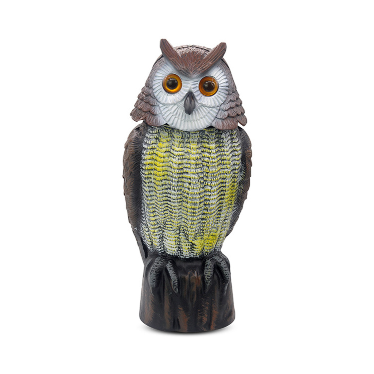 Plastic owl to keep birds away,Owl scarecrows with flashing eyes&frightening Sound&head turn,Owl bird scarer for garden