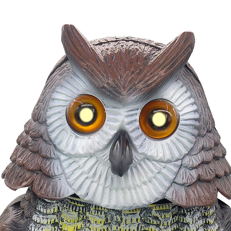 Plastic owl to keep birds away,Owl scarecrows with flashing eyes&frightening Sound&head turn,Owl bird scarer for garden