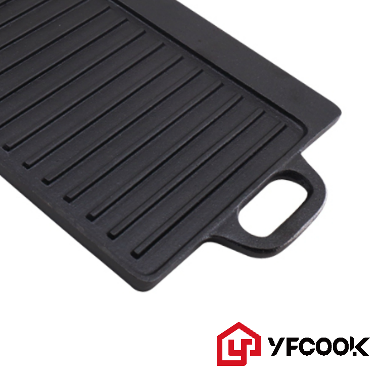 Free Sample PFOA free Lodge Light Weight Nonstick Cast Iron Outside Camping Cast Iron Reversible BBQ Griddle Grill Plate Pan