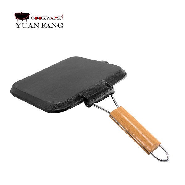 Hot Sell Outdoor Metal Material Square 22CM Pre-seasoned Cast Iron Griddle BBQ Grill Pan with Removable Handle