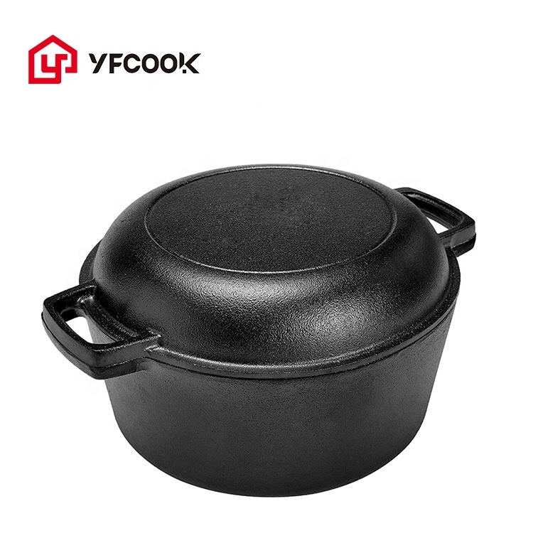 Hot sale 5QT Pre-seasoned Cast Iron Double Dutch Oven Camping Kitchen Cookware Cast Iron Combo Cooker