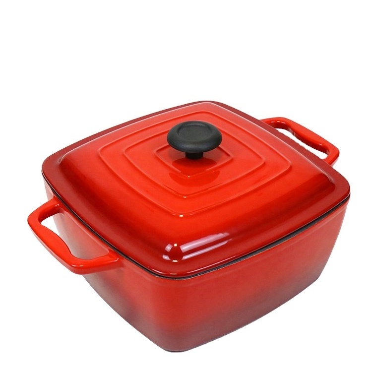 Wholesale Kitchen Cooking Pot 25CM Cast Iron Cookware; Square Enamel Dutch Oven; Red Casserole Cocotte