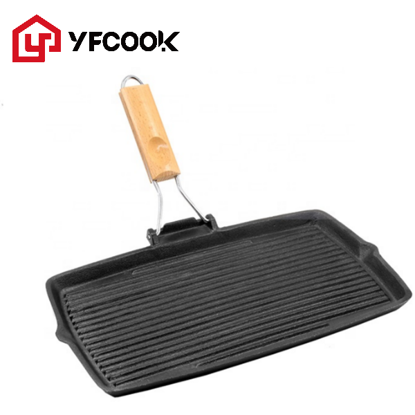 34CM Cast Iron Fry Pan and Skillet with Foldable Handle Vegetable Oil Preseason Cast Iron Cookware Grill Pan Steak Baking