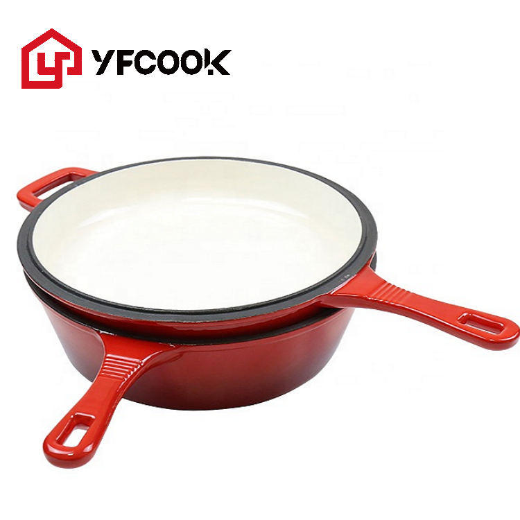 Multifunction 26CM Enamel Cast Iron Pot with Pan Lid 2 in 1 Cookware Set Kitchen Tools Factory Supply Combo Cooker