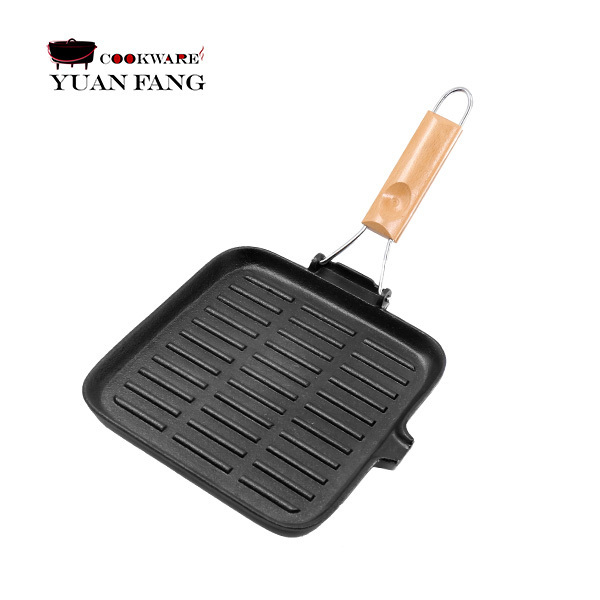 Hot Sell Outdoor Metal Material Square 22CM Pre-seasoned Cast Iron Griddle BBQ Grill Pan with Removable Handle