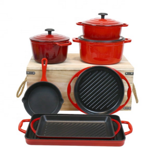 YFCOOK Free Sample PFOA free Kitchenware Dutch Oven Non-stick 7 Pieces Red Enamel Cast Iron Cookware Set Casserole Pots and Pans