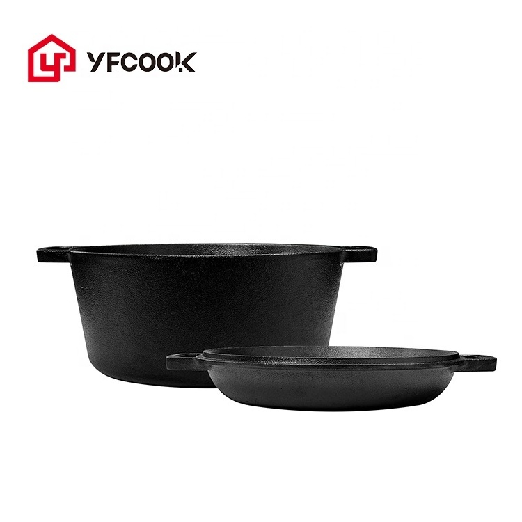 Hot sale 5QT Pre-seasoned Cast Iron Double Dutch Oven Camping Kitchen Cookware Cast Iron Combo Cooker