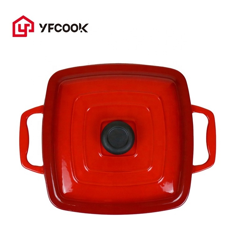 Wholesale Kitchen Cooking Pot 25CM Cast Iron Cookware; Square Enamel Dutch Oven; Red Casserole Cocotte