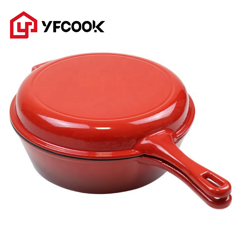 Multifunction 26CM Enamel Cast Iron Pot with Pan Lid 2 in 1 Cookware Set Kitchen Tools Factory Supply Combo Cooker