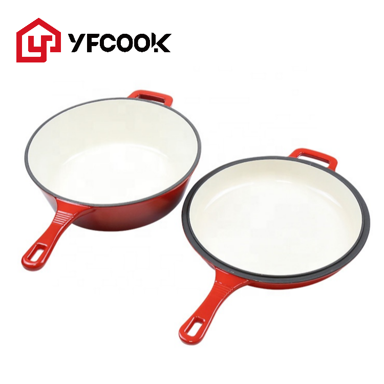 Multifunction 26CM Enamel Cast Iron Pot with Pan Lid 2 in 1 Cookware Set Kitchen Tools Factory Supply Combo Cooker